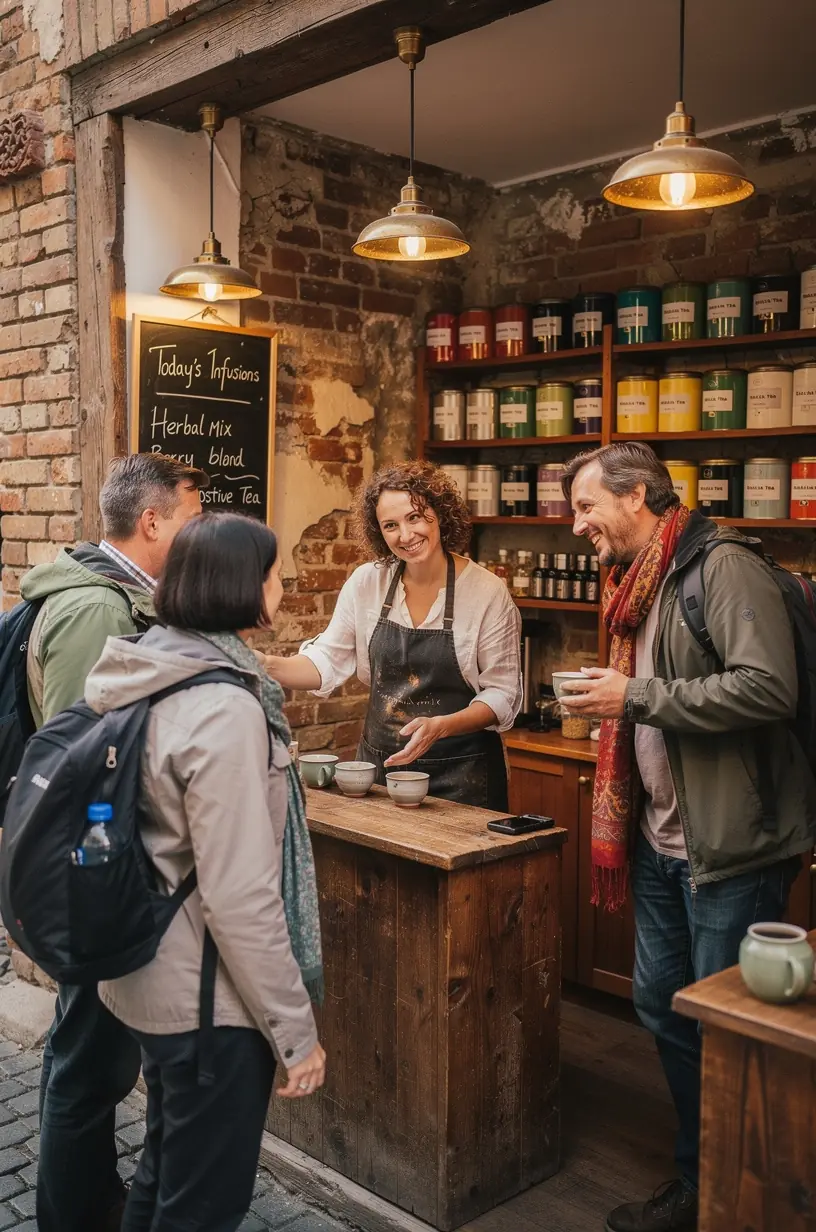 Stiklinis arbatos puodelis su garais, fone žurnalas apie sveiką gyvenimo būdą, skatinantis informuotą arbatos vartojimą
